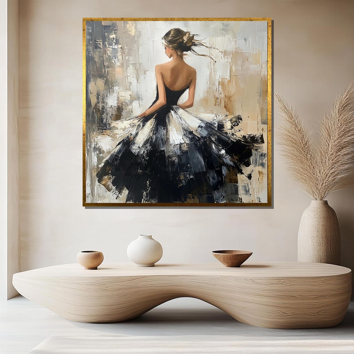 Ballerina in Flowing Black Dress Impressionist Modern Dance Poster
