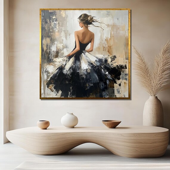 Elegant Ballerina Painting Abstract Woman In Flowing Dress Modern Impressionist Wall Art Luxury Home Decor