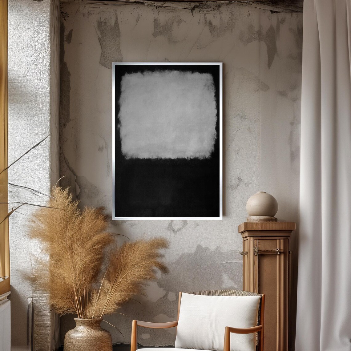 Minimalist Black White Gray Abstract Color-Field Canvas Poster - Image 3