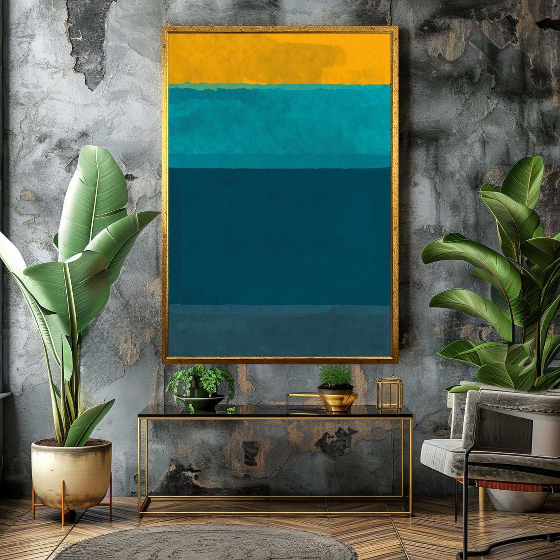 Bold Mark Rothko Painting In Yellow And Teal Green Striking Abstract Art Gift For Modern Interiors - Image 4