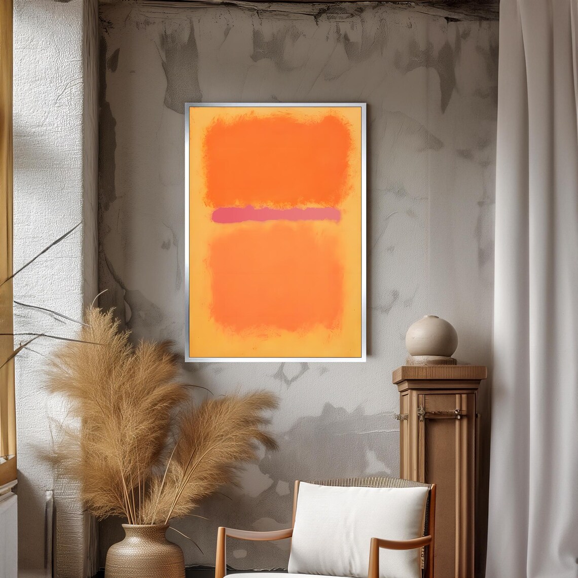 Vibrant Orange Pink Soft Color-Field Abstract Modern Art Poster - Image 3