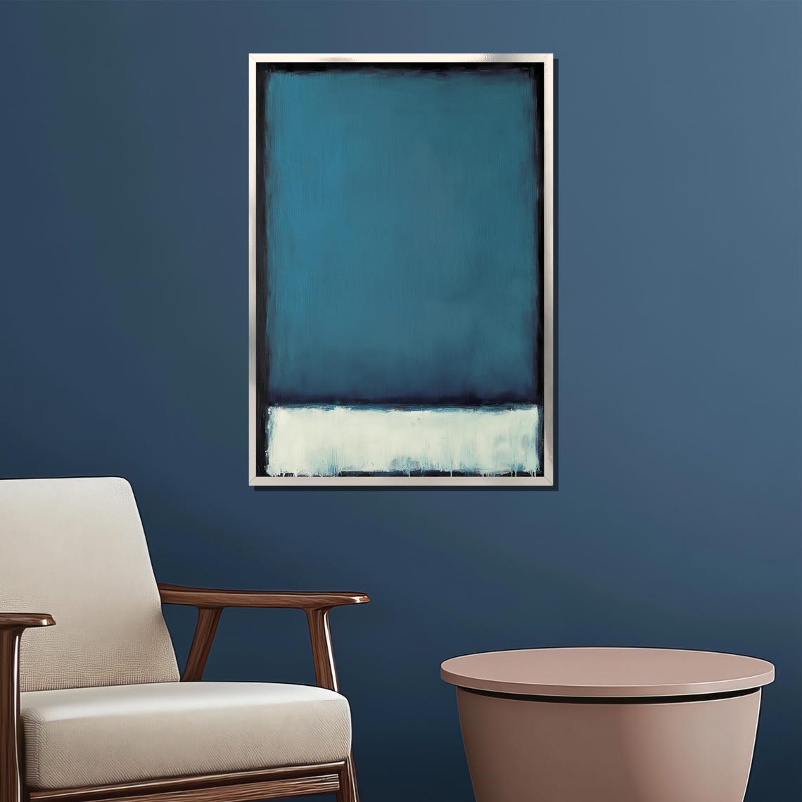 Rothko Style Deep Teal And White Color Field Abstract Poster - Image 2