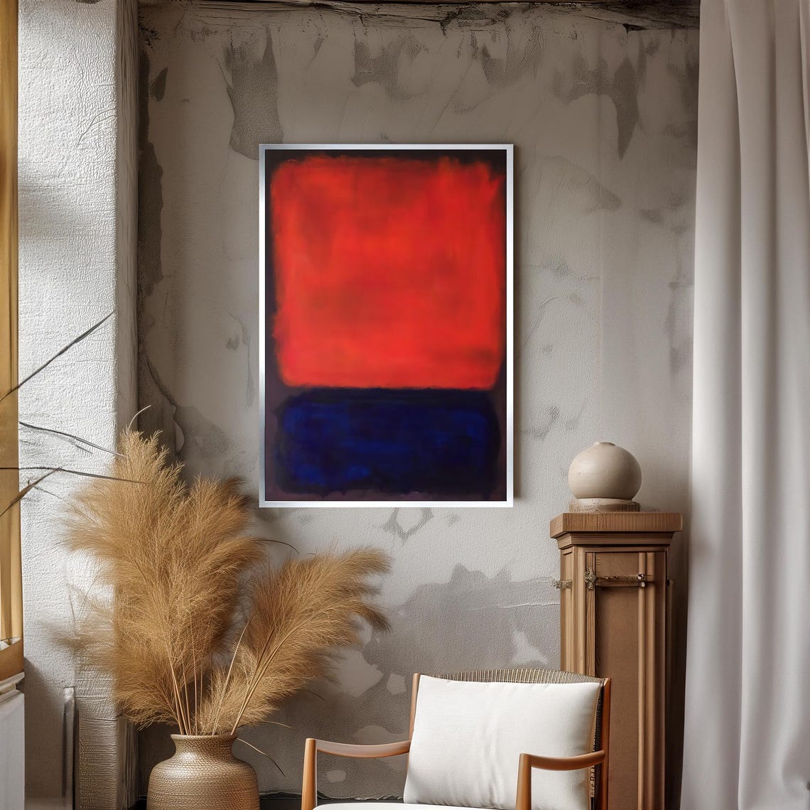 Dramatic Mark Rothko Painting In Rich Red And Deep Blue Bold Abstract Art Gift For Modern Home Decor - Image 3