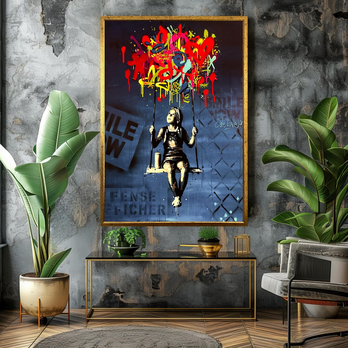Stencil Graffiti Girl on Swing Urban Street Art Poster For Loft Decor - Image 4