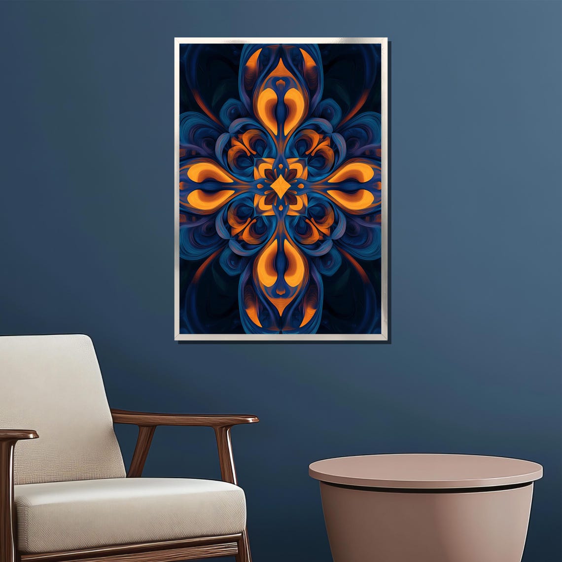 Blue And Orange Abstract Painting Modern Mandala Wall Art Geometric Home Decor Gift - Image 2