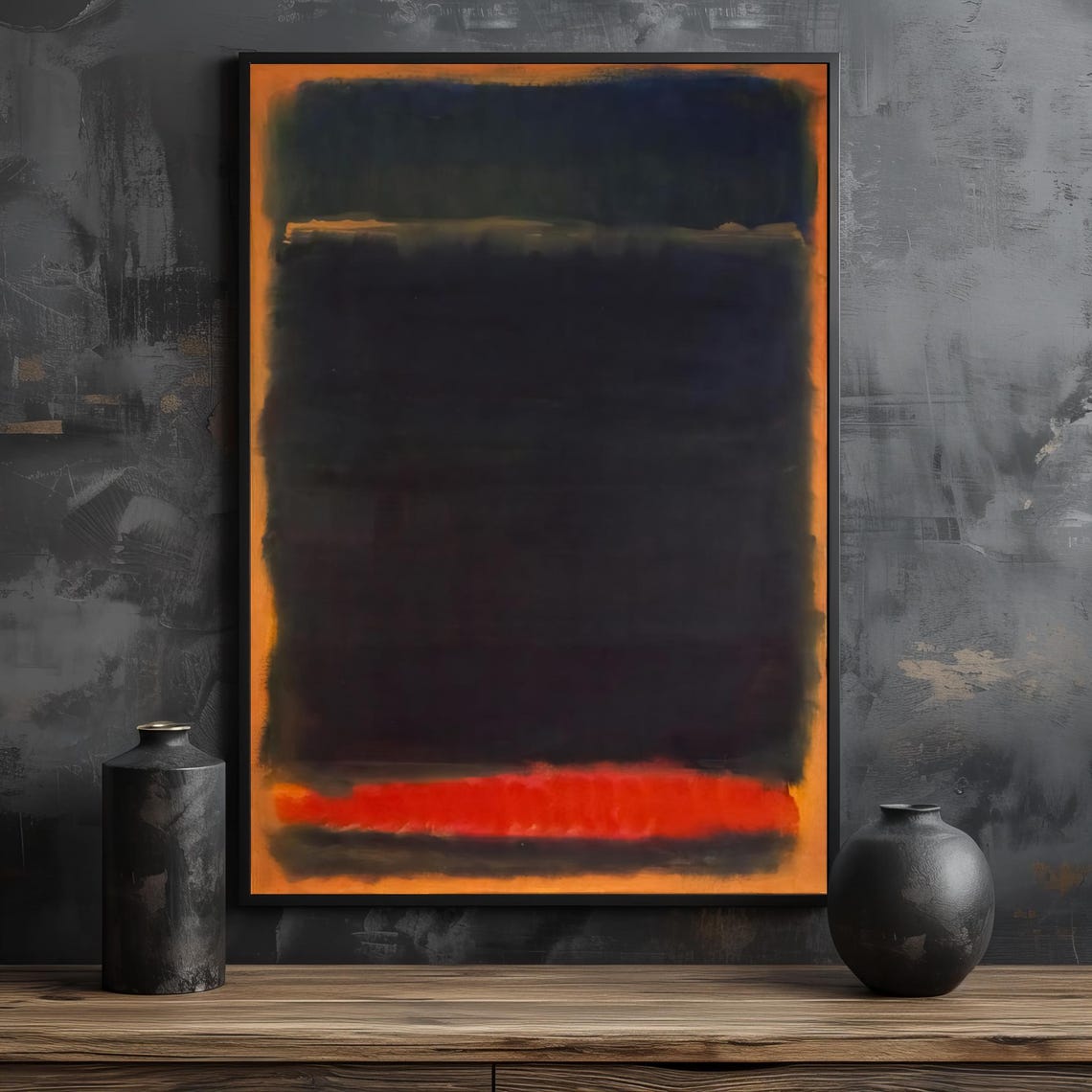 Deep Black Red Color-Field Abstract Art With Orange Edge Poster - Image 2