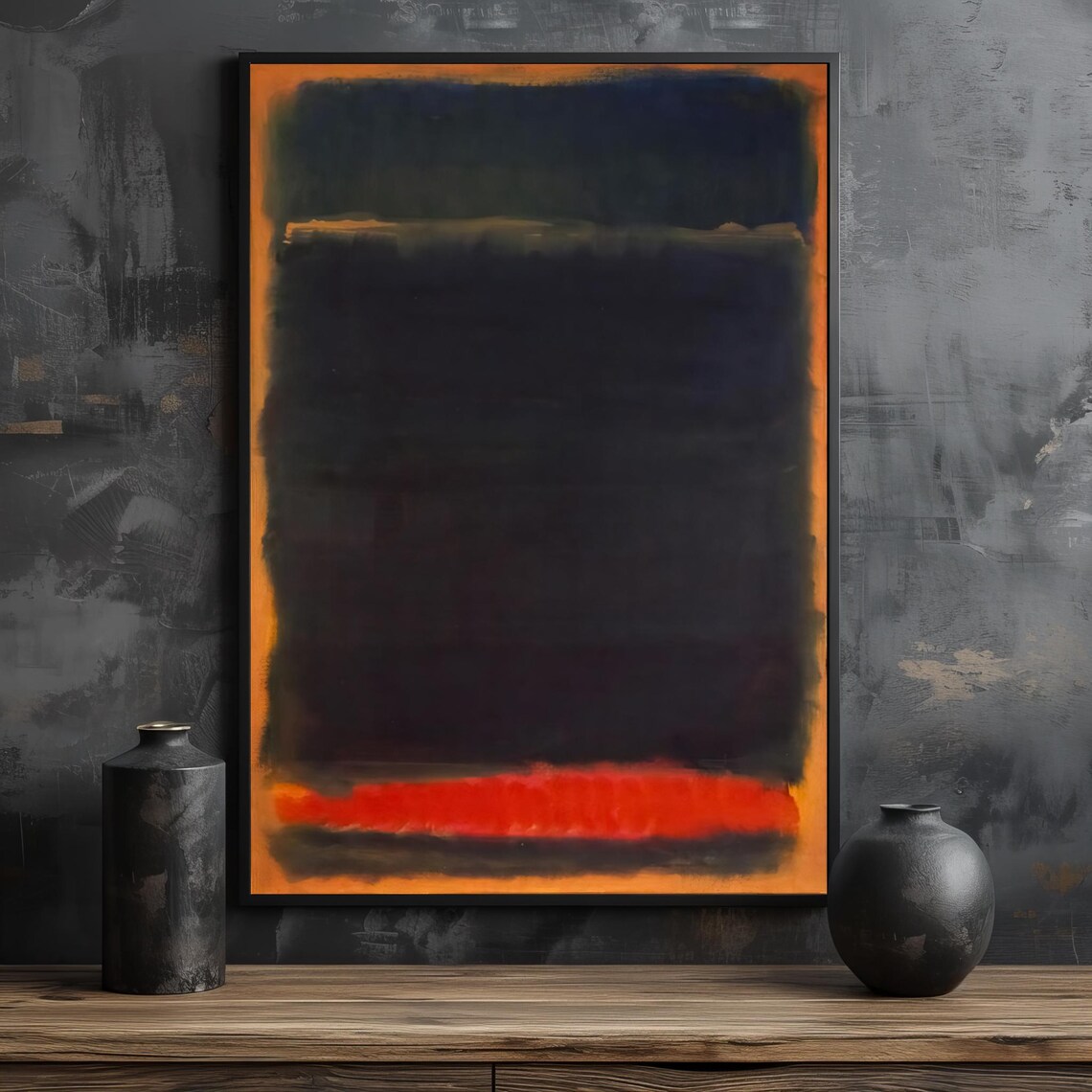 Mark Rothko Painting Deep Black And Red Abstract Art With Orange Borders Unique Gift For Modern Art Enthusiasts - Image 2