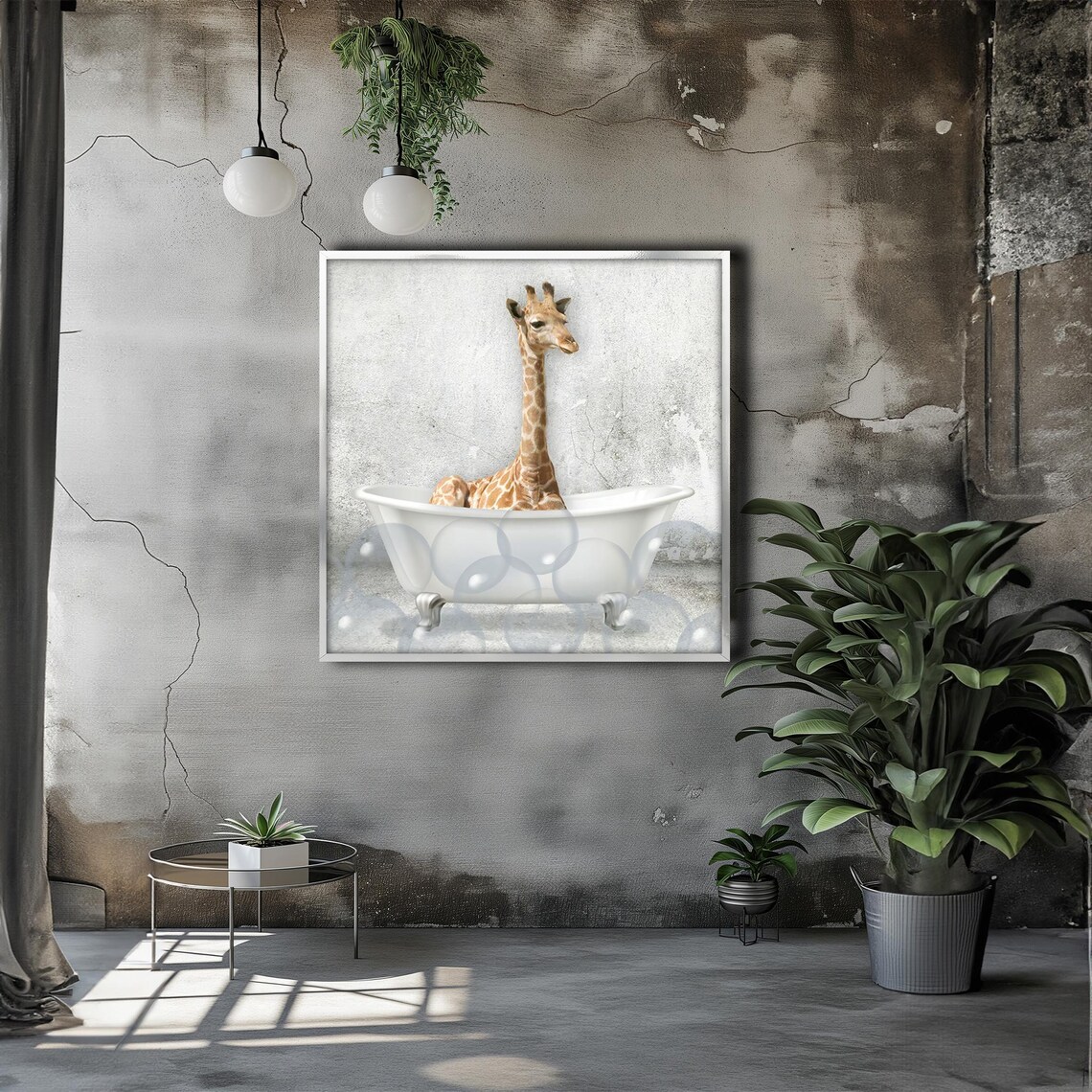 Baby Giraffe In Bathtub Funny Nursery Animal Bath Art Poster - Image 3