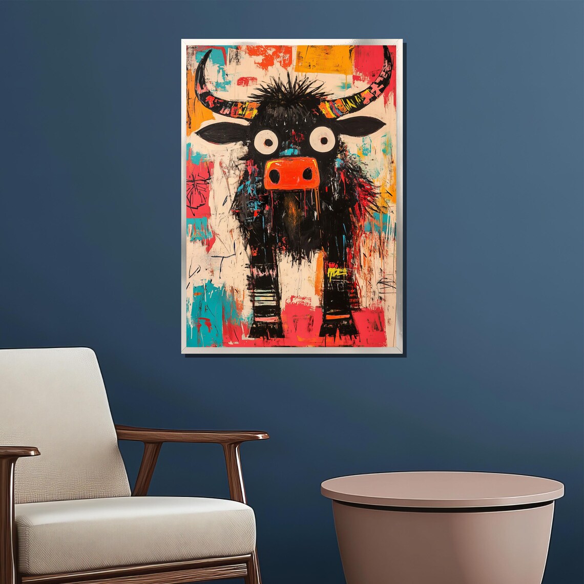 Whimsical Goofy Graffiti Bull Funny Abstract Animal Art Poster - Image 2