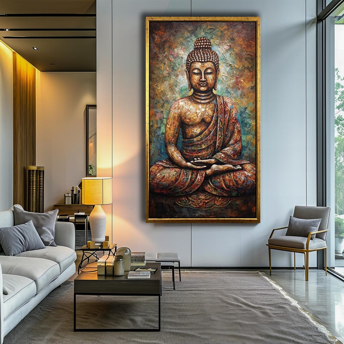 Serene Meditating Buddha Impasto Painting Warm Earth Tones Poster - Image 4