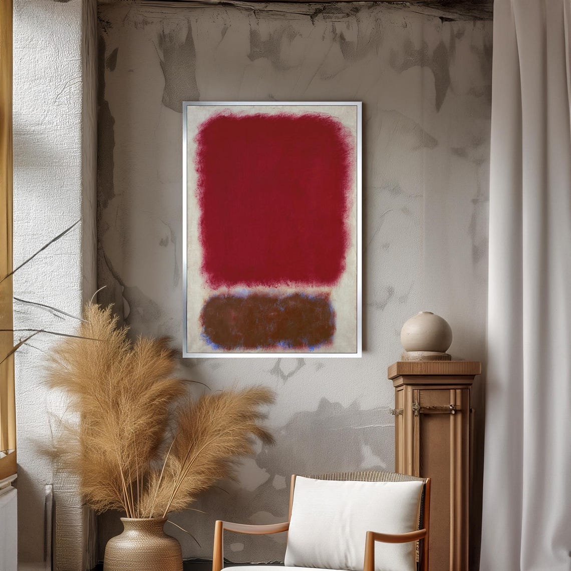 Intense Red Earthy Brown Abstract Color-Field Modern Decor Poster - Image 3