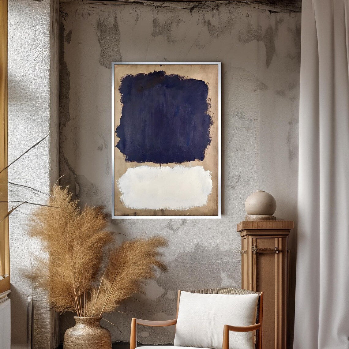 Mark Rothko Painting, Deep Blue And White Abstract - Image 3