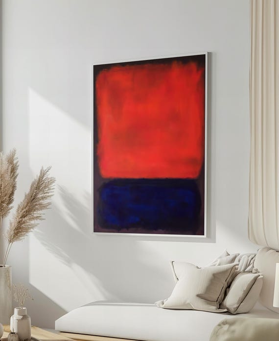 Dramatic Mark Rothko Painting In Rich Red And Deep Blue Bold Abstract Art Gift For Modern Home Decor
