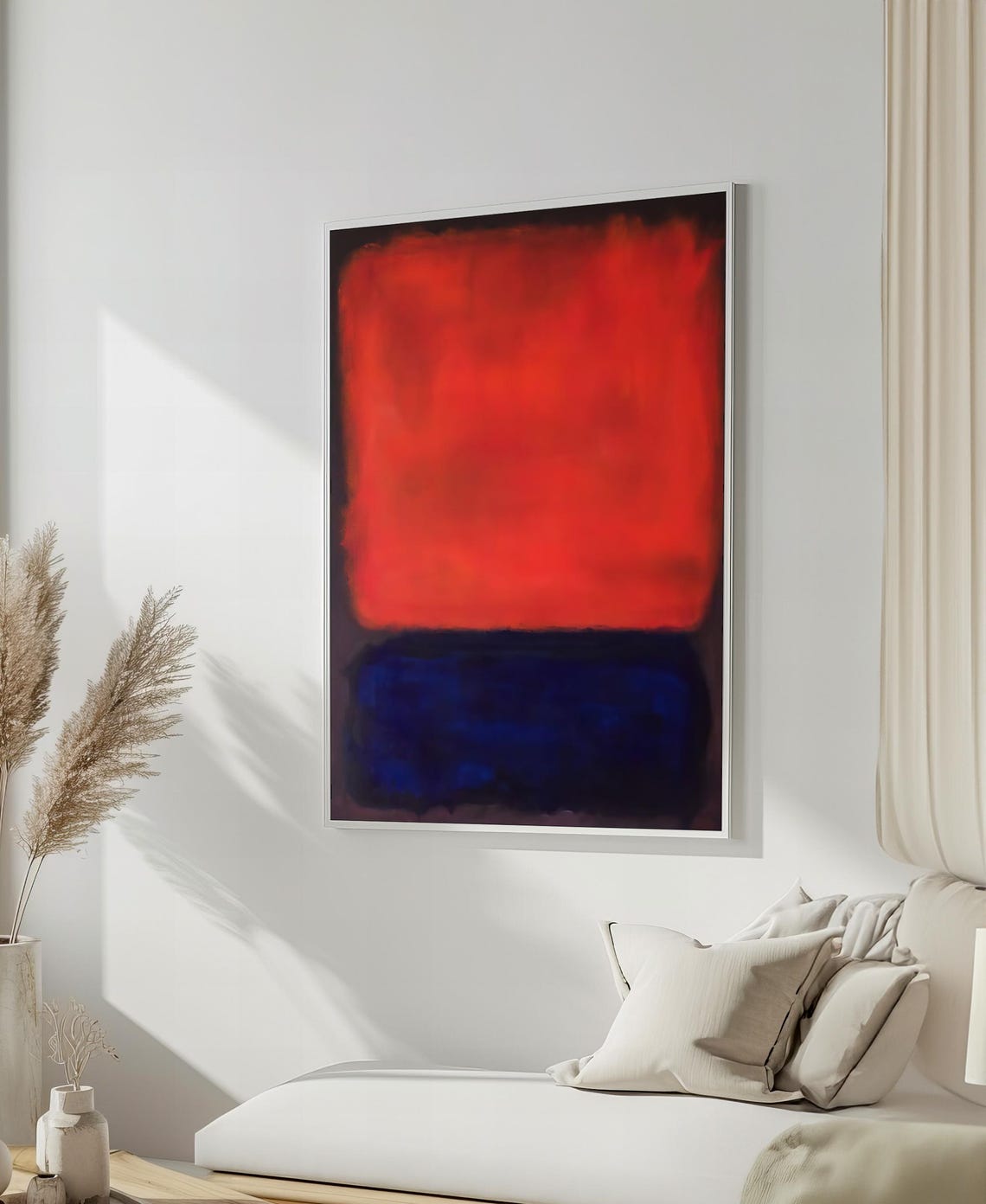Dramatic Mark Rothko Painting In Rich Red And Deep Blue Bold Abstract Art Gift For Modern Home Decor