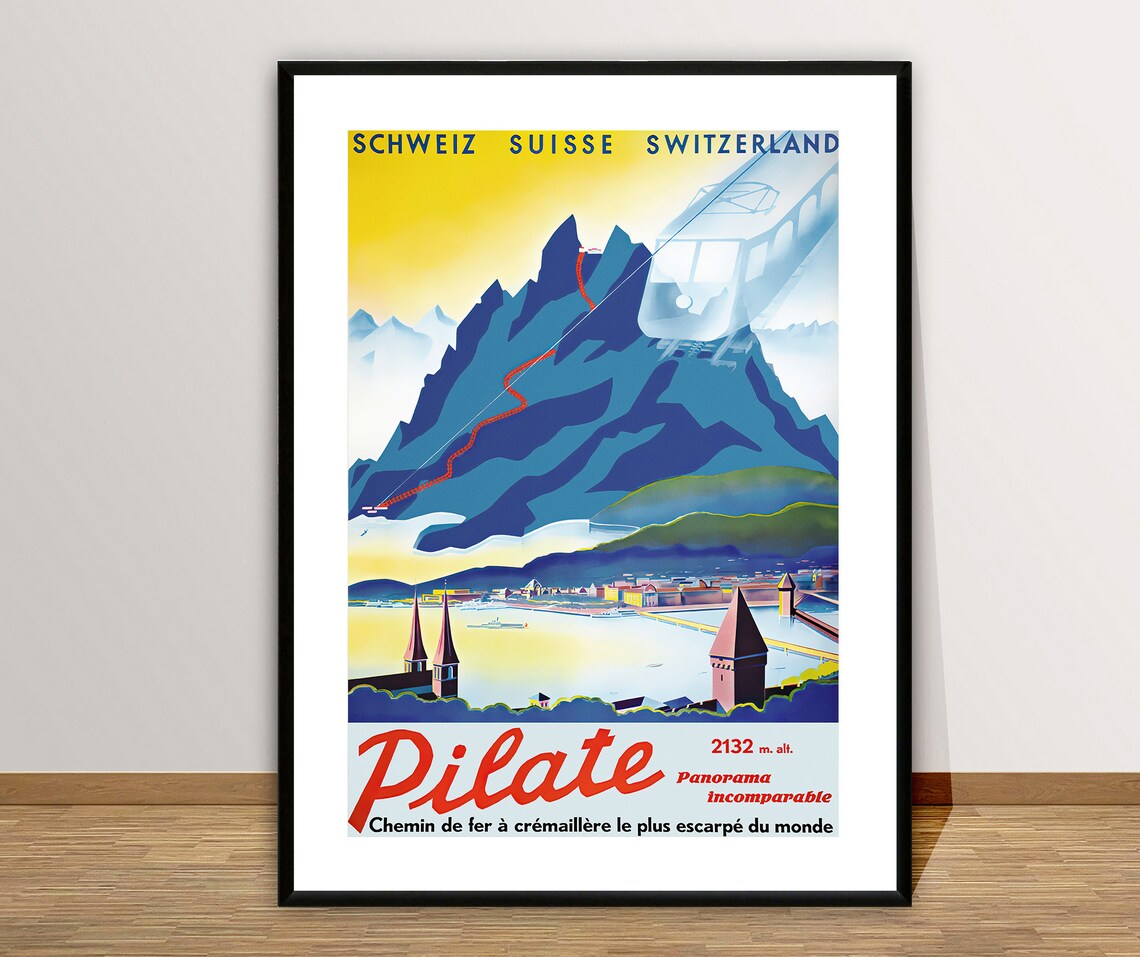 Pilatus Switzerland Mountain Railway Vintage Alpine Travel Poster - Image 2