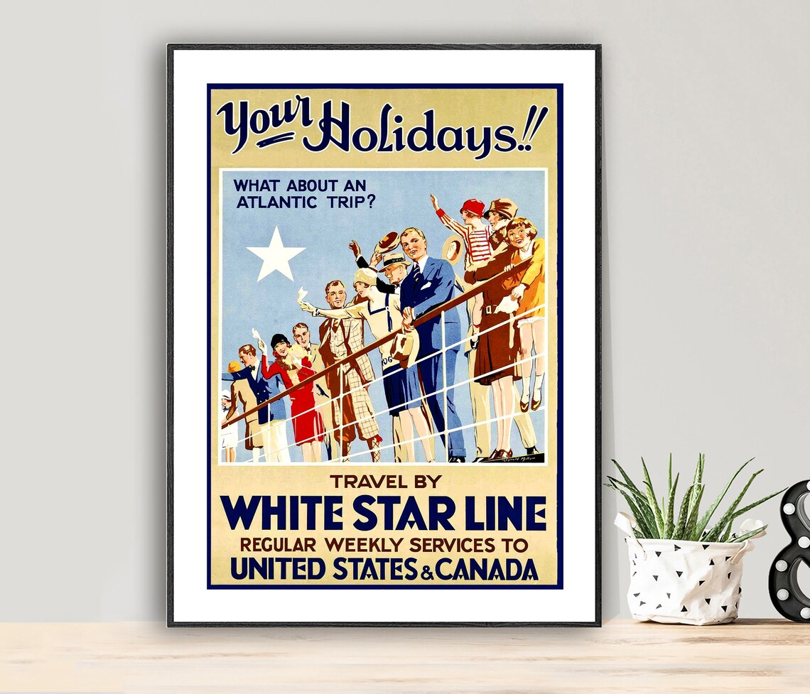 White Star Line Vintage Travel Poster, Holiday Travel