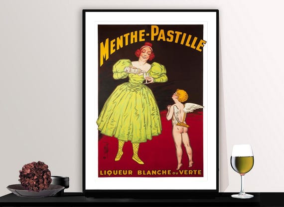 La Menthe Pastille Liqueur Blanche Ou Verte Vintage Fooddrink Poster Beverage Art Print Gift Idea Wall Decor