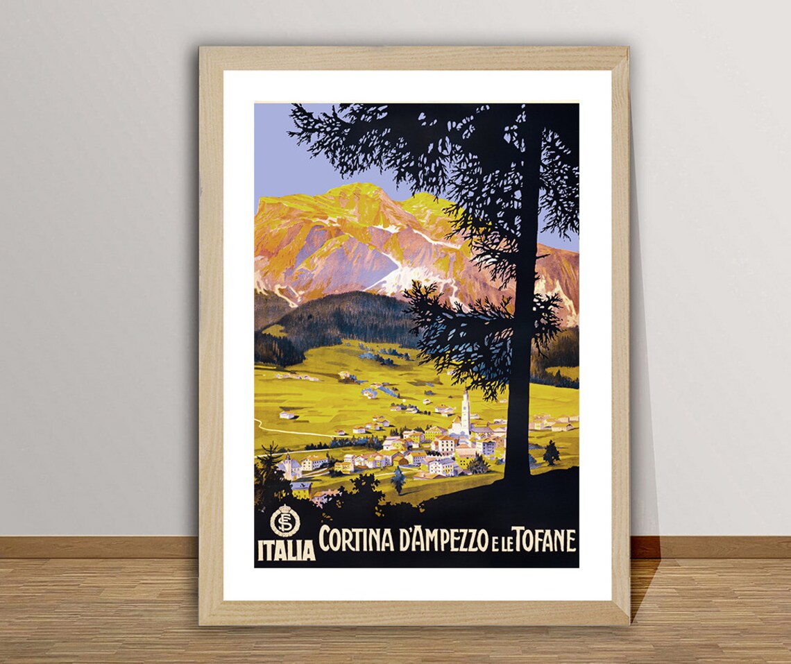 Cortina dAmpezzo and Tofane Italy Alpine Village Travel Poster