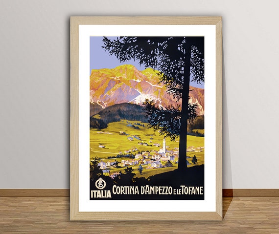 Italia Cortina Dampezzo E Le Tofane Vintage Travel Poster Retro Cortina Poster Gift Idea Wall Decor