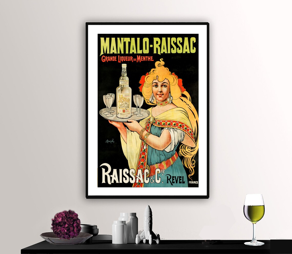 Mantalo Raissac Mint Liqueur Vintage French Advertising Poster Art