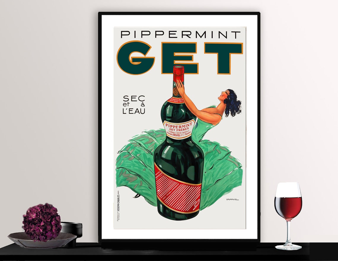 Pippermint Get Sec et a LEau French Liqueur Bottle Ad Poster