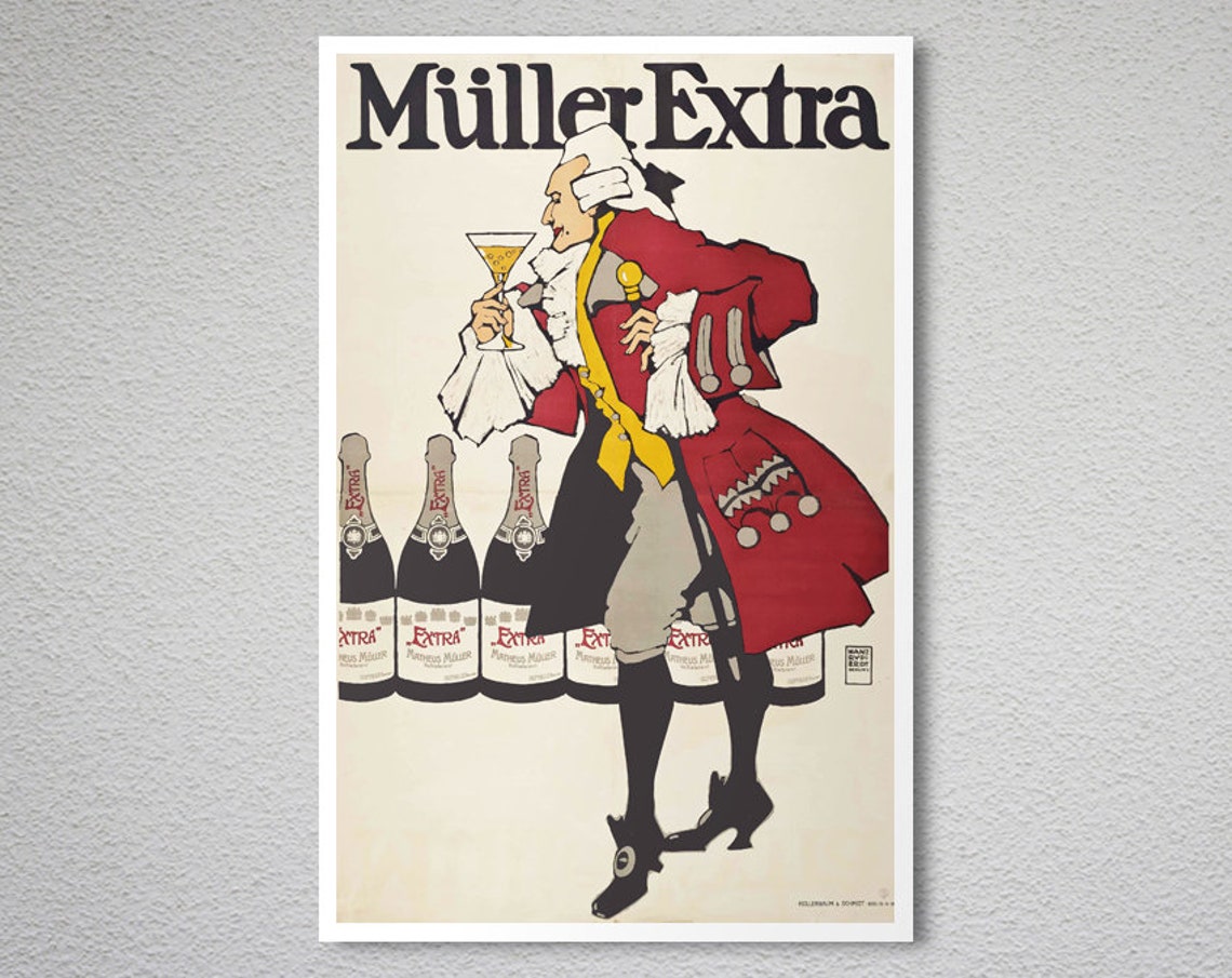 Muller Extra Vintage French Champagne Gentleman Advertising Poster - Image 2