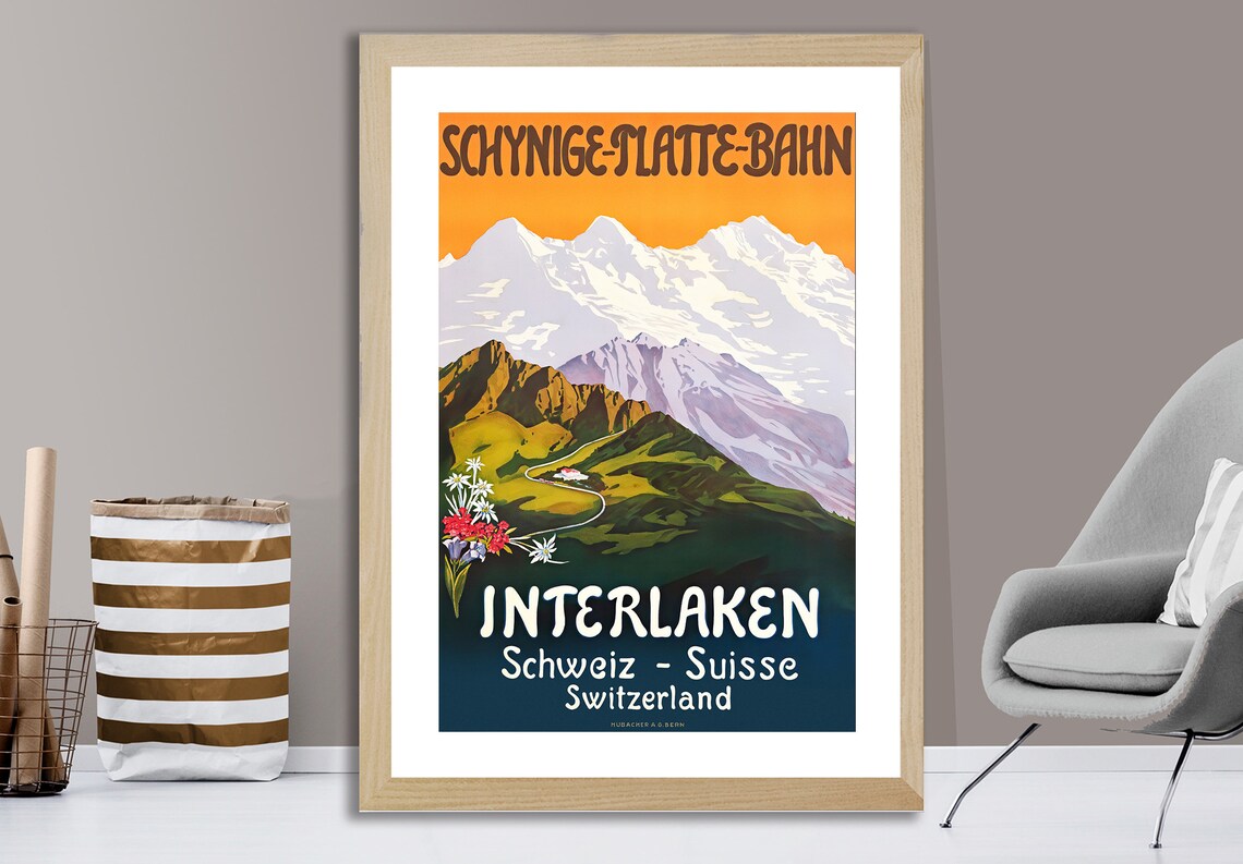 Interlaken Switzerland Vintage Travel Poster