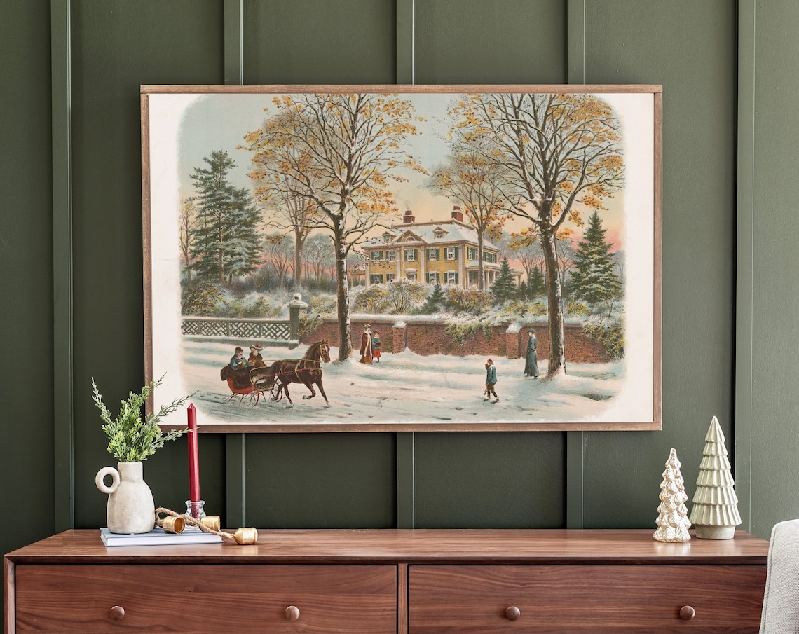 Vintage Christmas Eve Scene, Holiday Art Print