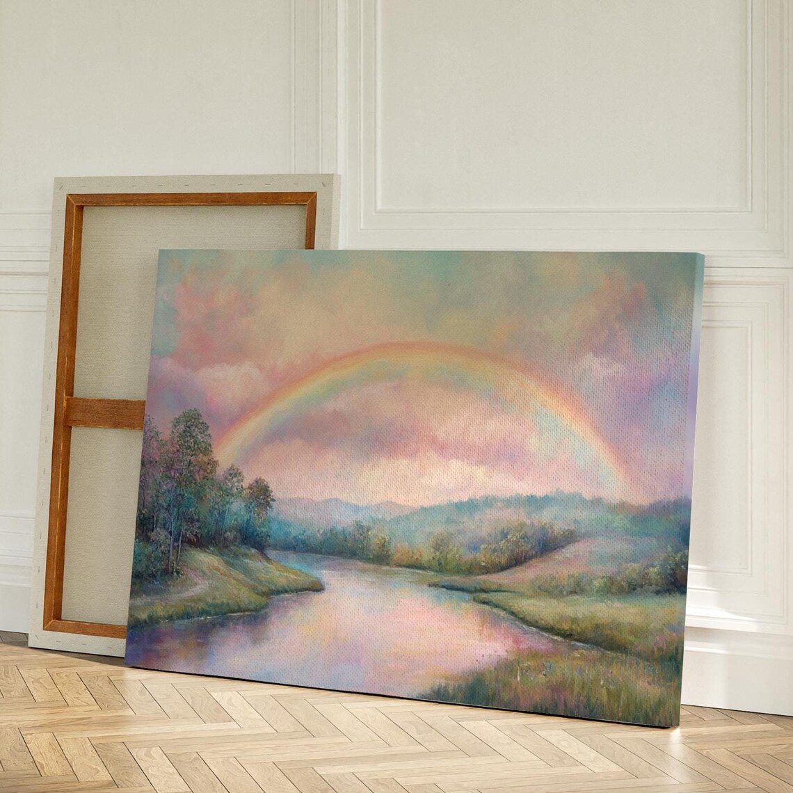 Pastel Rainbow Over Tranquil River Landscape