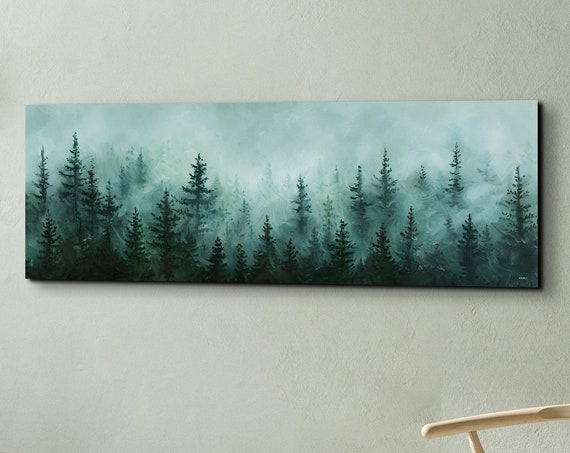Foggy Misty Forest Wall Art Print Panoramic Wall Decor Livingroom Ready To Hang Nature Decor Misty Forest Foggy Haze Smoky