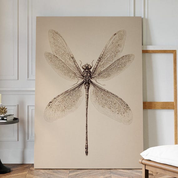 Vintage Dragonfly Scientific Illustration Canvas Wall Art Entomology Insect Poster Botanical Nature Print For Home Or Office Dcor