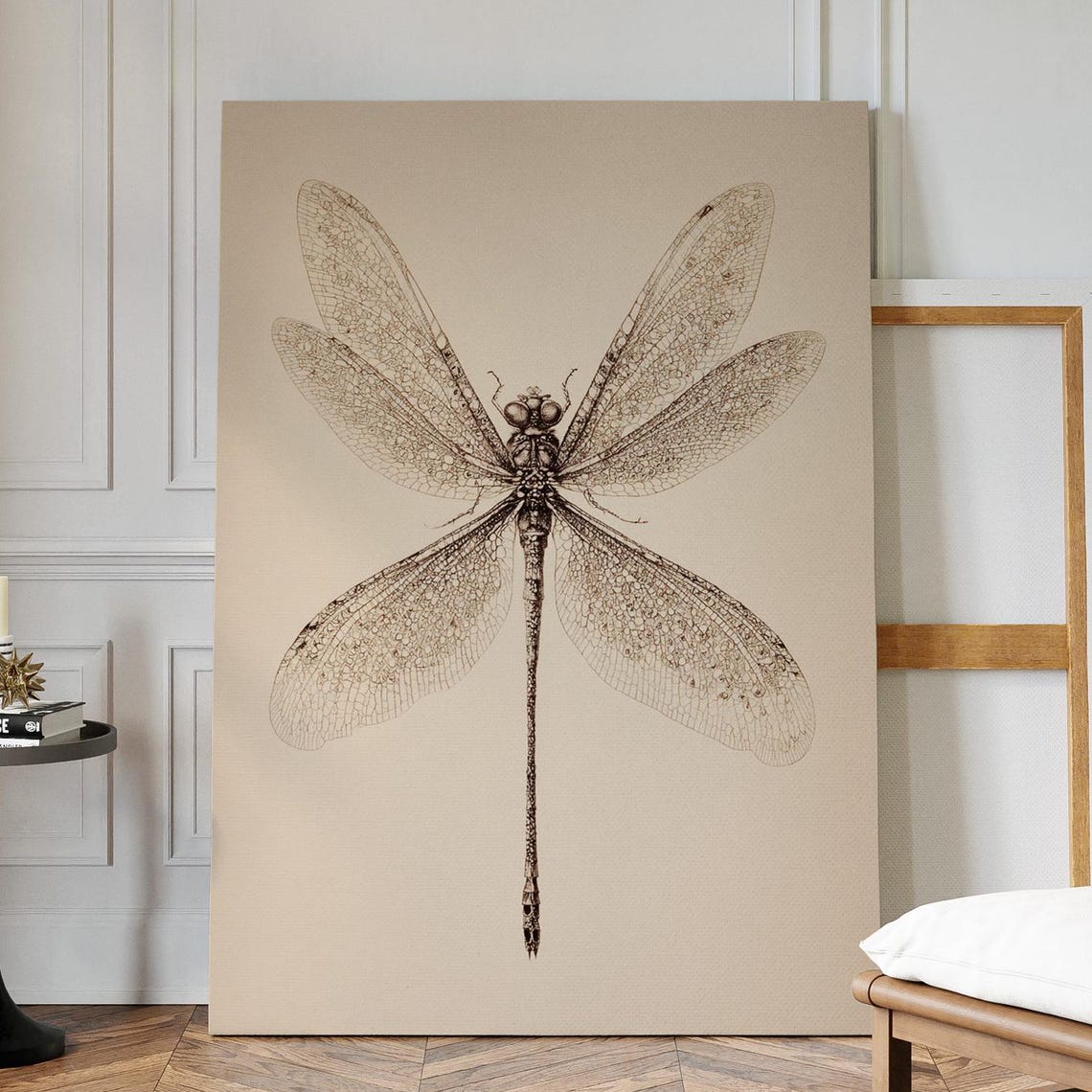 Vintage Dragonfly Scientific Illustration Sepia Etching Art Poster