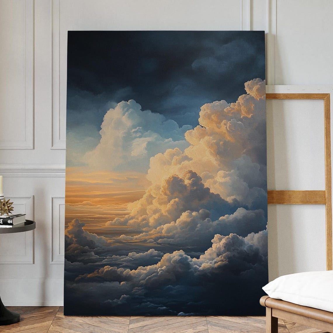 Golden Sunset Clouds Over Deep Blue Sky Dramatic Cloudscape Poster