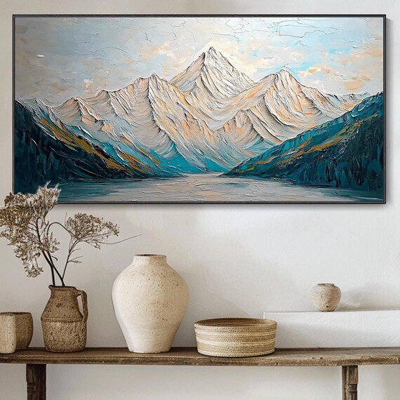 Large Golden Mountain Knife Oil Painting Natural Scenery Original Abstract Texture Art Hand Painting Living Decor Personalized Gift