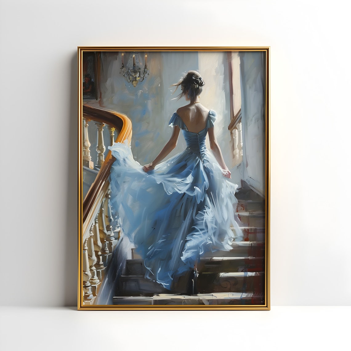 Woman On The Stairs Vintage Victorian Oil Print - Image 3