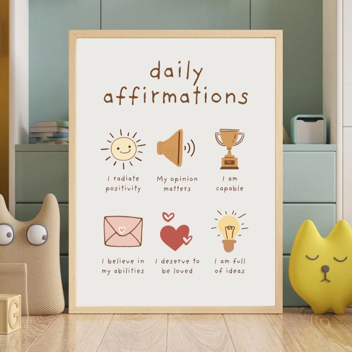 Daily Affirmations Kids Icons Positive Thinking Nursery Poster