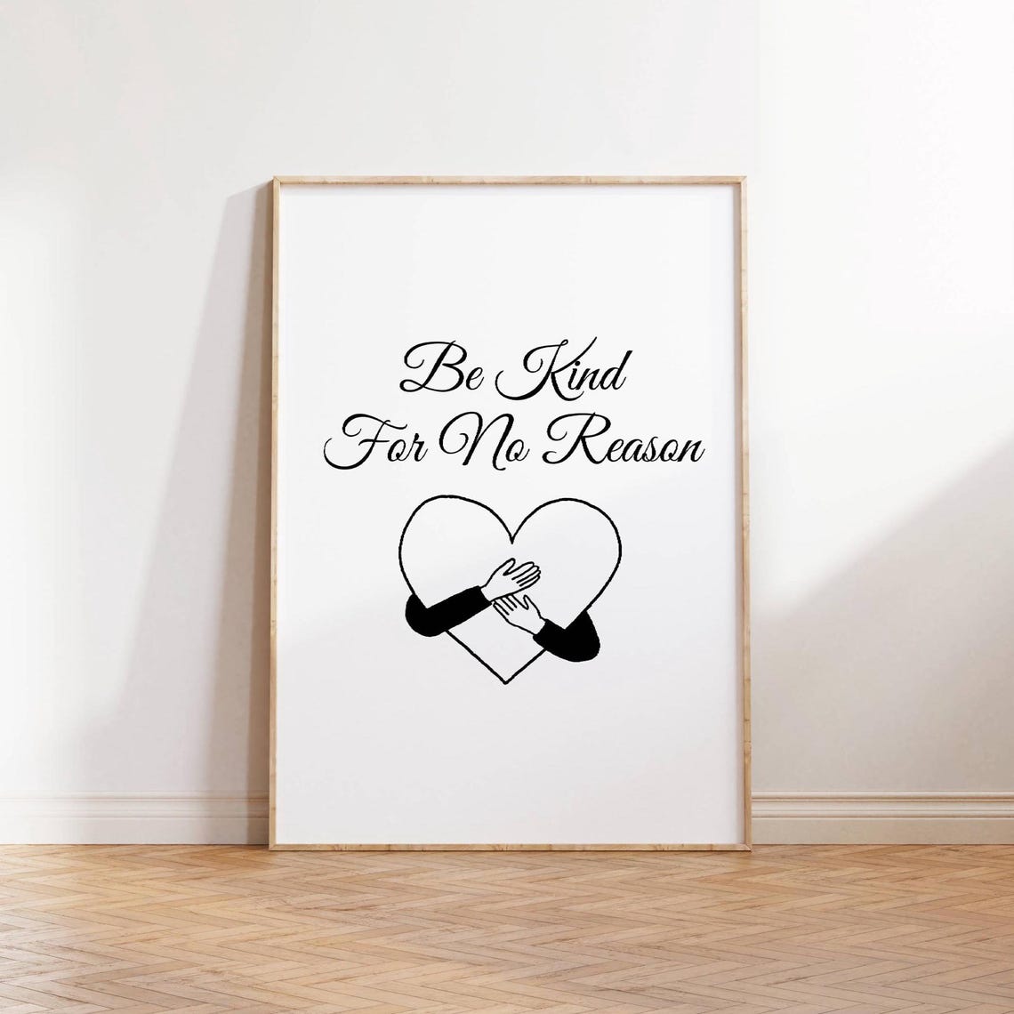 Be Kind For No Reason Quote Poster With Heart Hug Minimalist Line Art