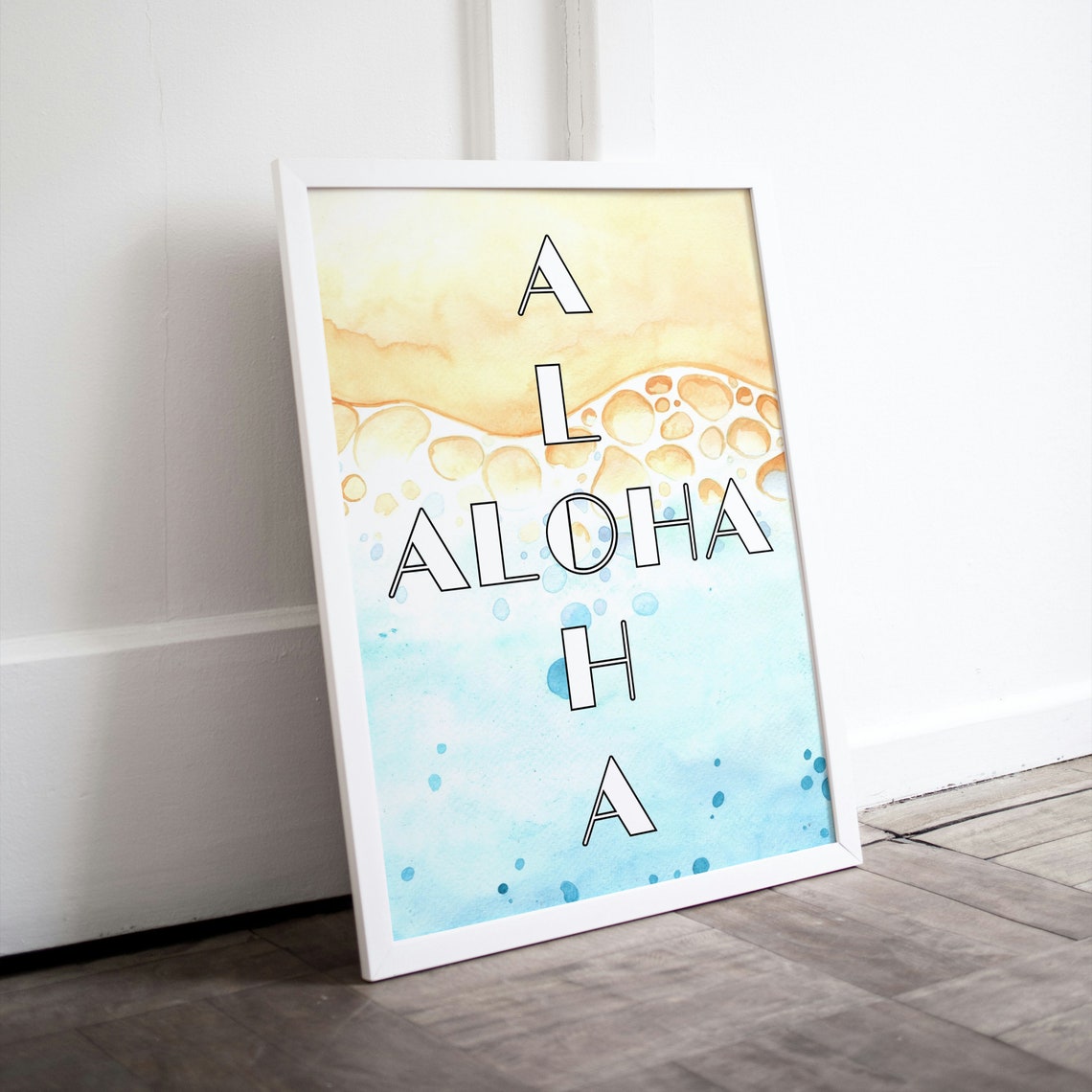 Aloha Watercolor Beach Wave Tropical Hawaiian Style Art Poster
