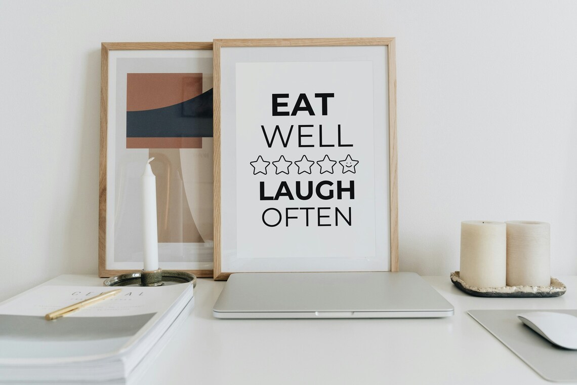 Eat Well Laugh Often Minimalist Kitchen Poster - Image 3