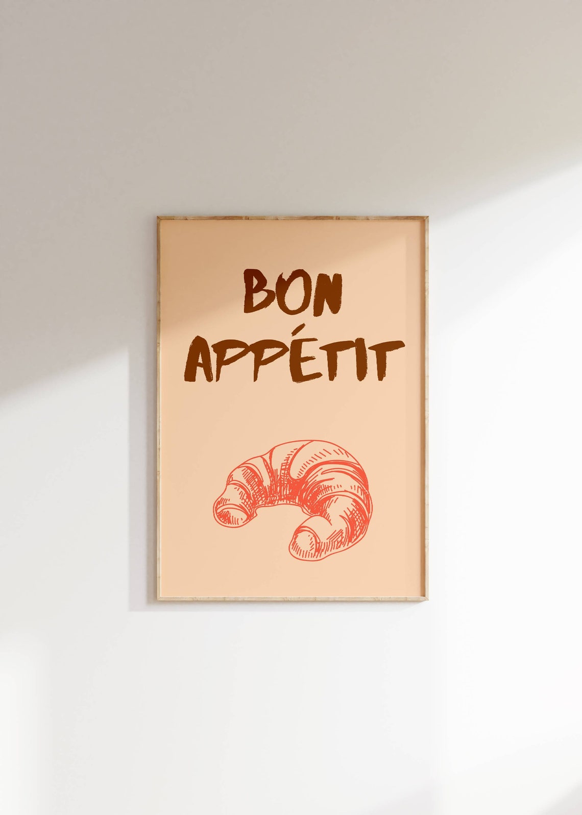Bon Appetit Red Croissant Sketch French Bistro Kitchen Wall Poster
