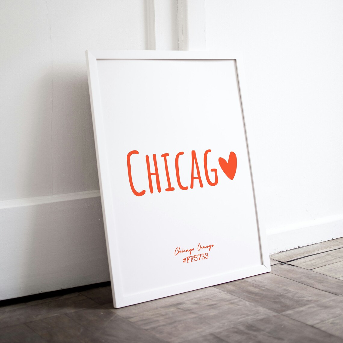 Chicago Orange Heart Typography Minimalist City Wall Decor Poster