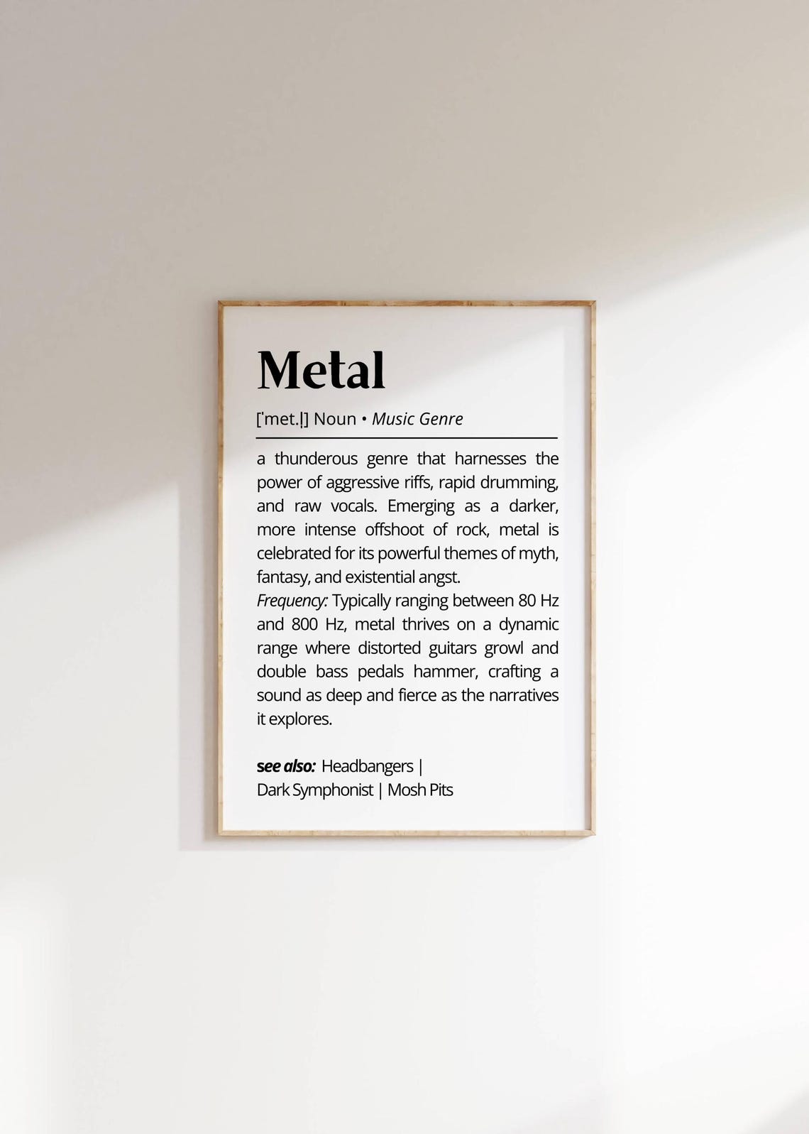 Metal Music Definition Print Music Genre Wall Art Rock Genre Heavy Metal Decor Minimalist Gift Music Lover Teacher Friend Typography Poster