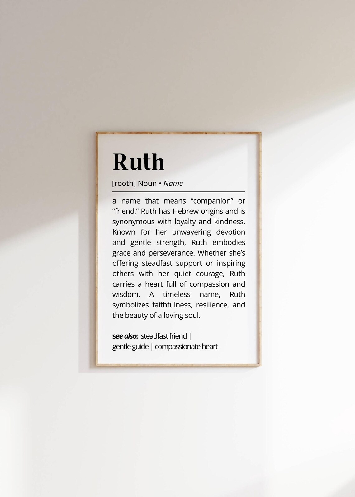 Ruth Name Definition Art Print, Minimalist Typography