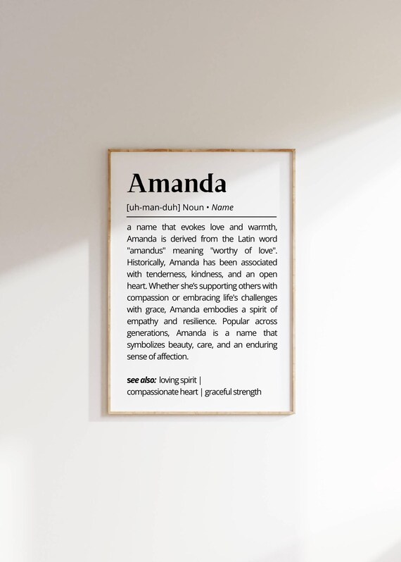 Amanda Name Definition Elegant Personalized Love Warmth Print