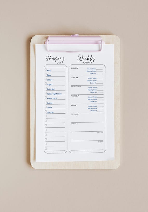 Minimalist Editable Shopping List And Weekly Planner Custom Fridge Friendly Organizer Grocery List And Weekly Schedule Pdf Jpg Png