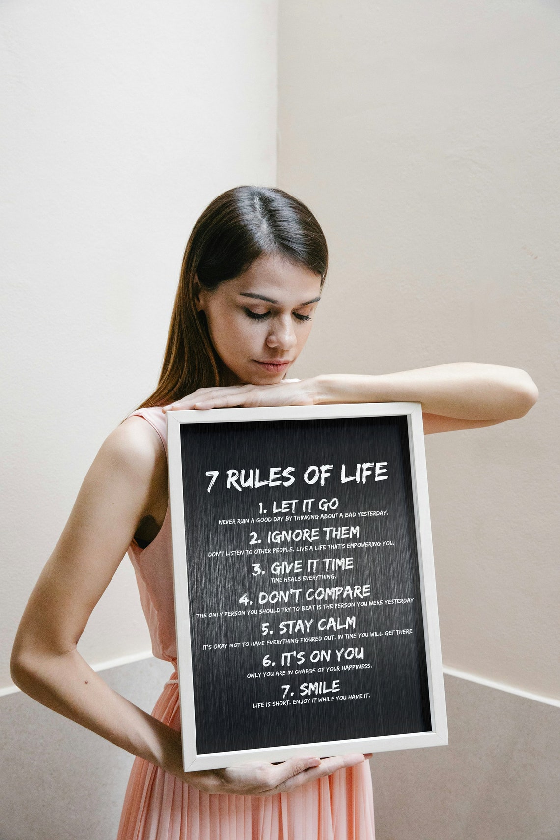 7 Rules of Life Black Chalkboard Style Motivational Quote Poster - Image 2