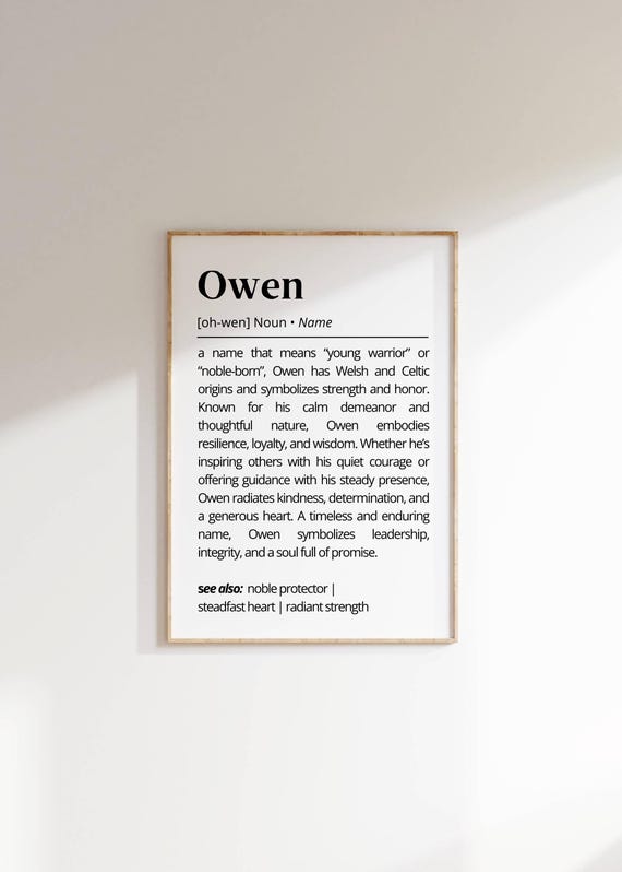 Owen Name Meaning Typography Art Print, Modern Decor