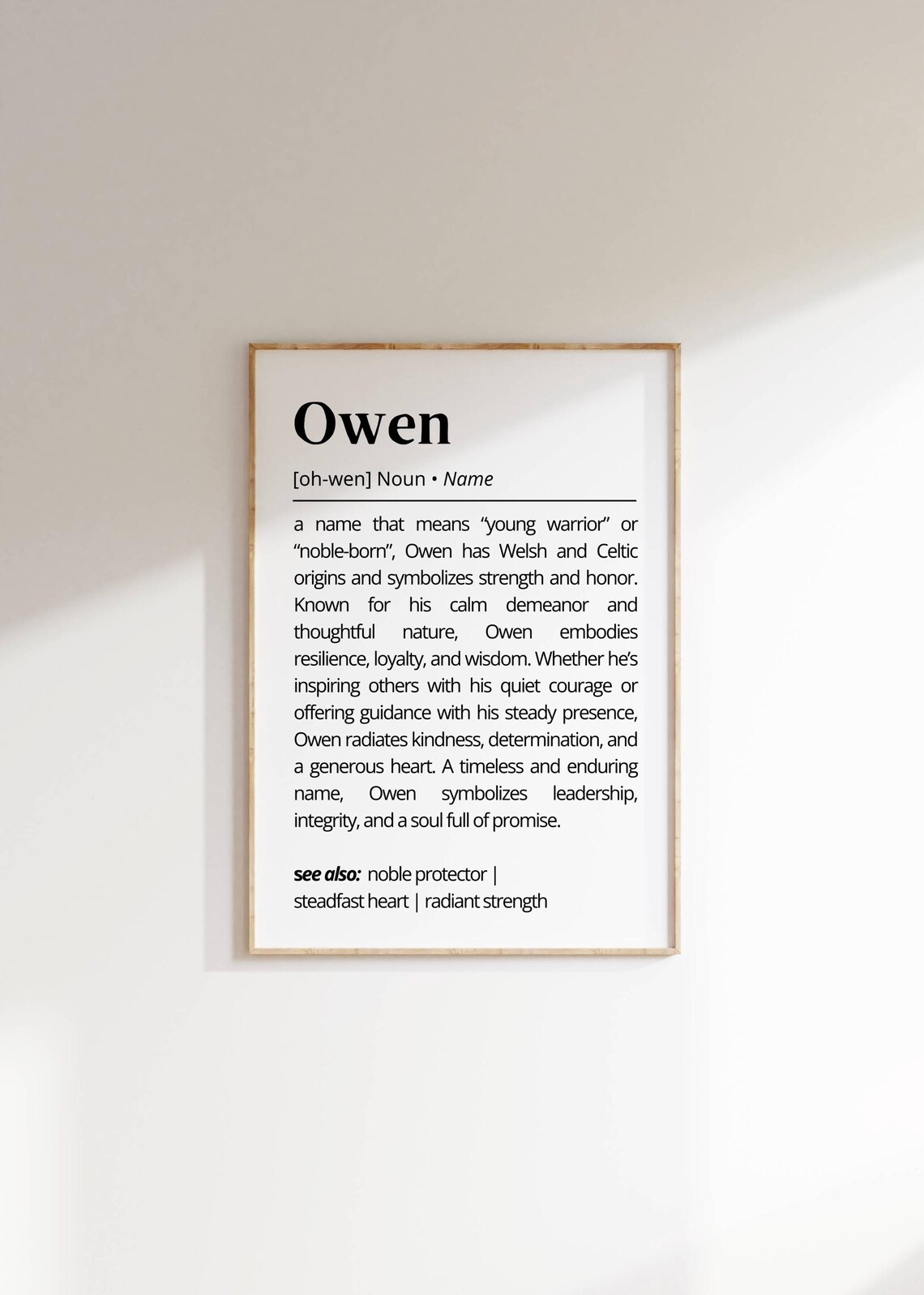 Owen Name Meaning Typography Art Print, Modern Decor