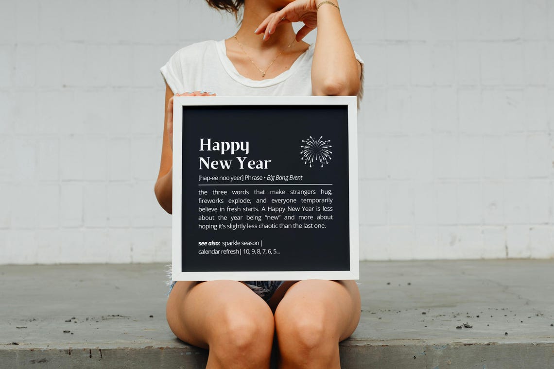 Funny Happy New Year Dictionary Definition Quote Black Print - Image 2