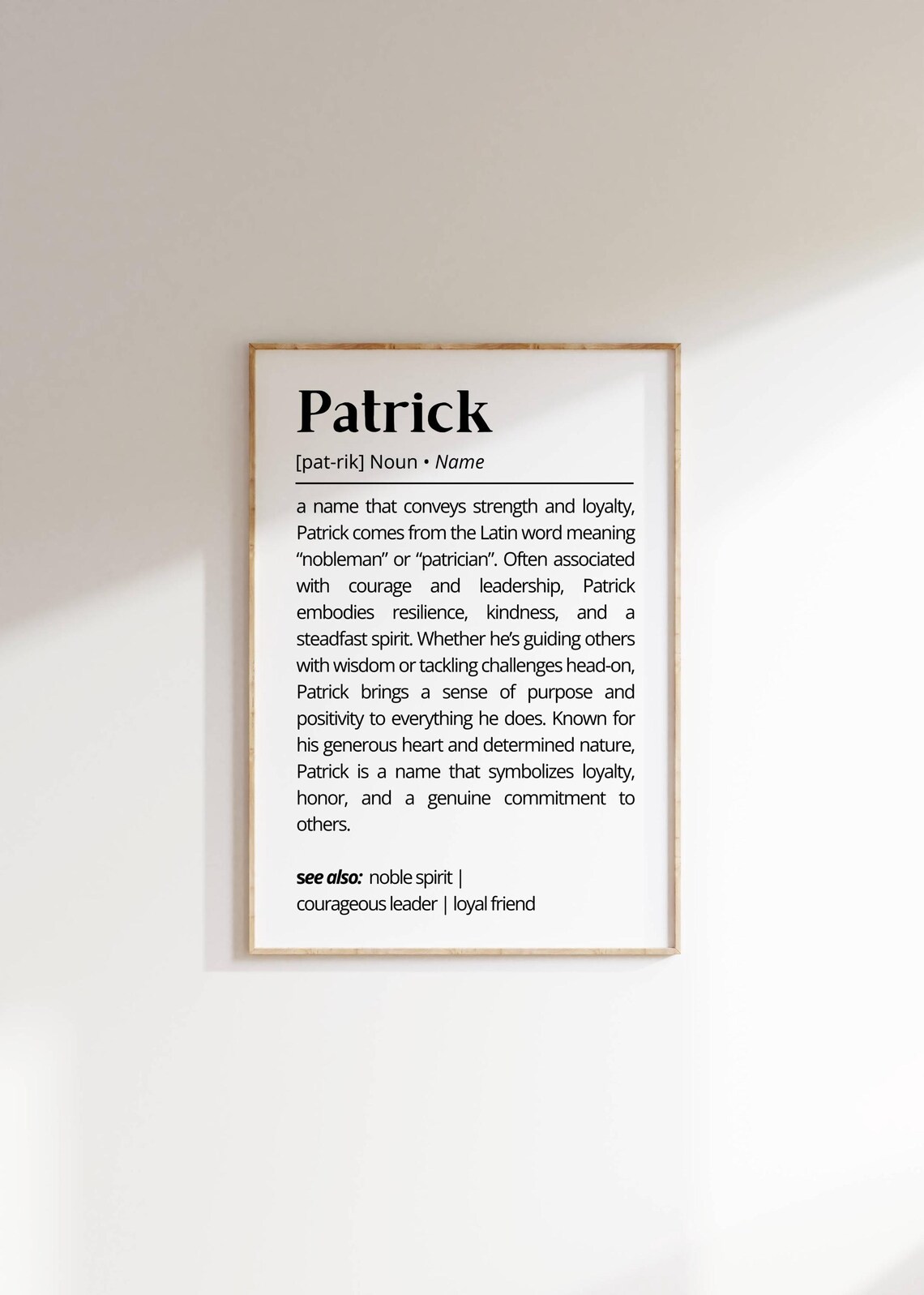 Patrick Name Definition Personalized Typography Art Print